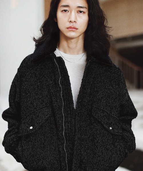 WYM LIDNM ブルゾン アウター DETACHABLE BOA TWEED HERRINGBONE
