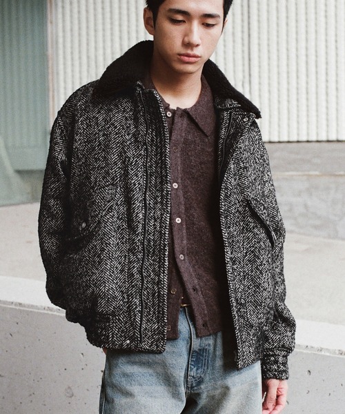 WYM LIDNM ブルゾン アウター DETACHABLE BOA TWEED HERRINGBONE