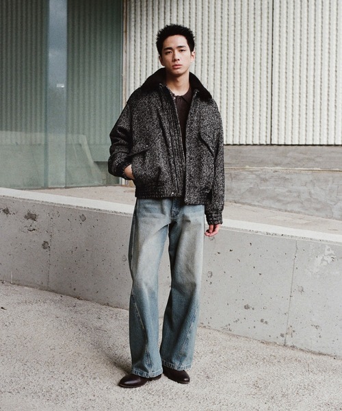 WYM LIDNM ブルゾン アウター DETACHABLE BOA TWEED HERRINGBONE