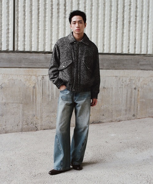 WYM LIDNM ブルゾン アウター DETACHABLE BOA TWEED HERRINGBONE 