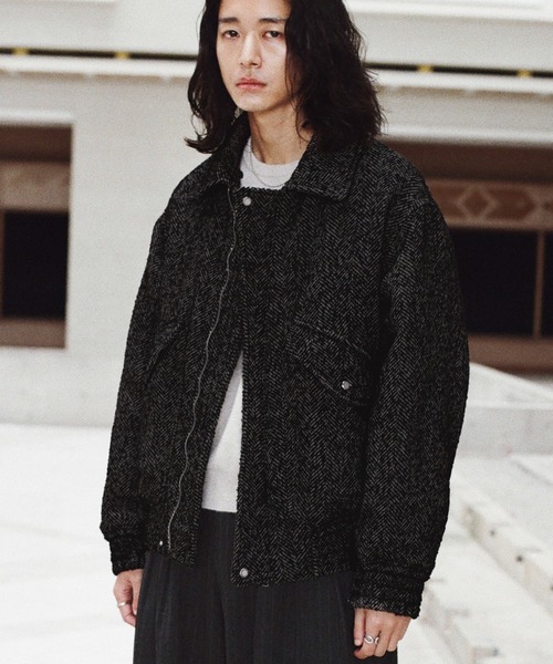 WYM LIDNM ブルゾン アウター DETACHABLE BOA TWEED HERRINGBONE