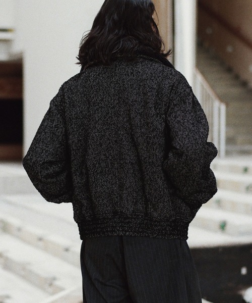 今季新作 TWEED LIKE BOA ブルゾン WYM LIDNM ブルゾン アウター DETACHABLE BOA TWEED HERRINGBONE