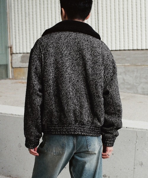 WYM LIDNM ブルゾン アウター DETACHABLE BOA TWEED HERRINGBONE