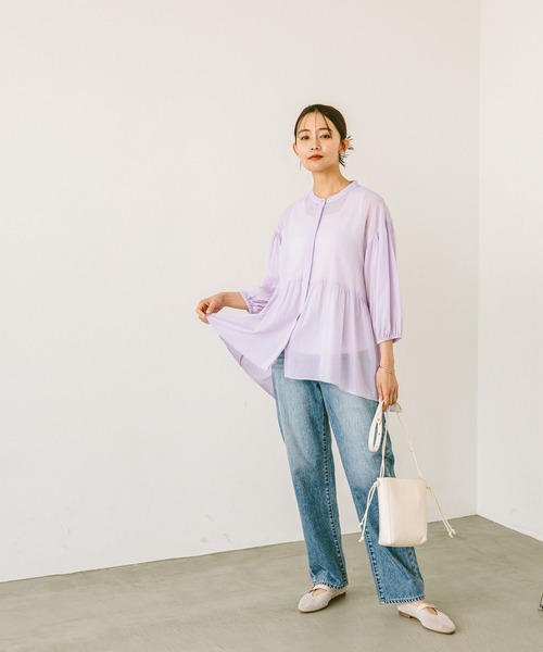 「GLOBAL WORK」 半袖ブラウス MEDIUM ブラック レディース_画像2
