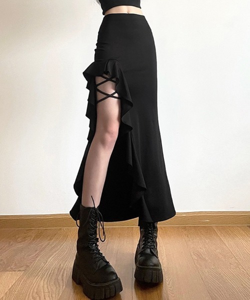 Sally Lunn スカート アシンメトリーフリルタイトスカート : ZOZOTOWN