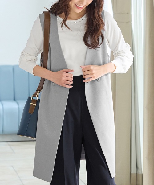 新品✨️FOXEY ロングベスト ジレ ウエストベルト付き グレー F Honeys（ハニーズ） ベスト ジレ 「ストレッチ・ウォッシャブル
