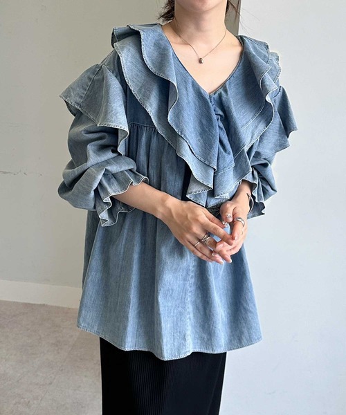 「RANAN」 長袖ブラウス LL ネイビー レディース_画像9