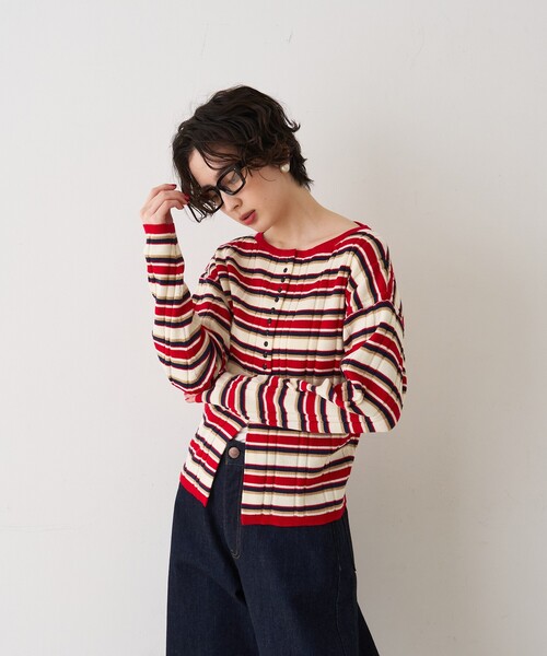 極美品◆Rouge vif Annaオーバーサイズニット　レディースセーター　春 Rouge vif Anna（ルージュヴィフアンナ） ニット セーター ストライプ