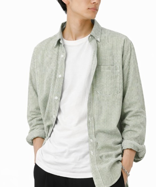 ROUGH TRADE シャツ シアサッカーチェック 長袖シャツ(M1) メンズ