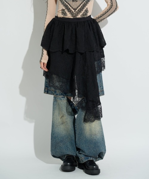 スカート ANNA SUI NYC/アナ スイ エヌワイシー/アシメレーススカート