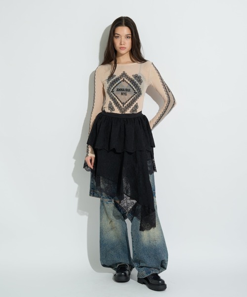 スカート ANNA SUI NYC/アナ スイ エヌワイシー/アシメレーススカート