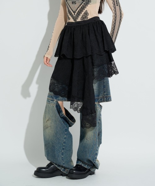 スカート ANNA SUI NYC/アナ スイ エヌワイシー/アシメレーススカート