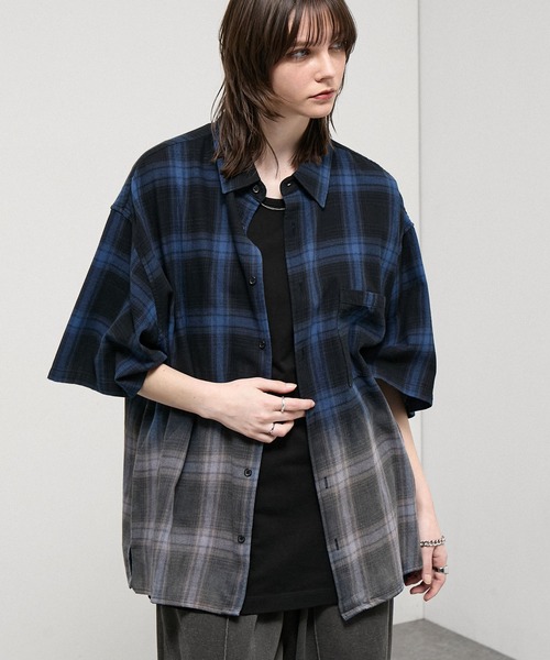 シャツ 「Alfred Alex」Gradient Ombre Check Shirt /グラデーション