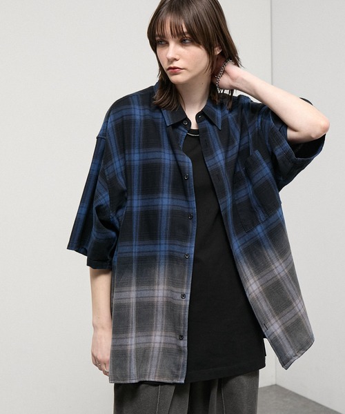 シャツ 半袖 「Alfred Alex」Vintage-Like Ombre Check Shirt