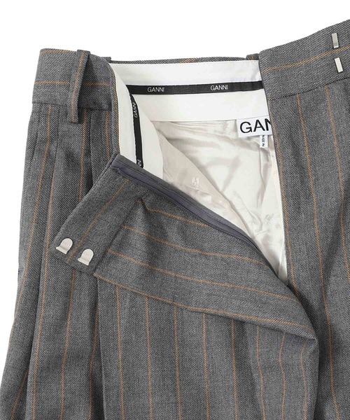 GANNI（ガニー） ワイドパンツ パンツ Brushed Wool Stripe Mid Waist