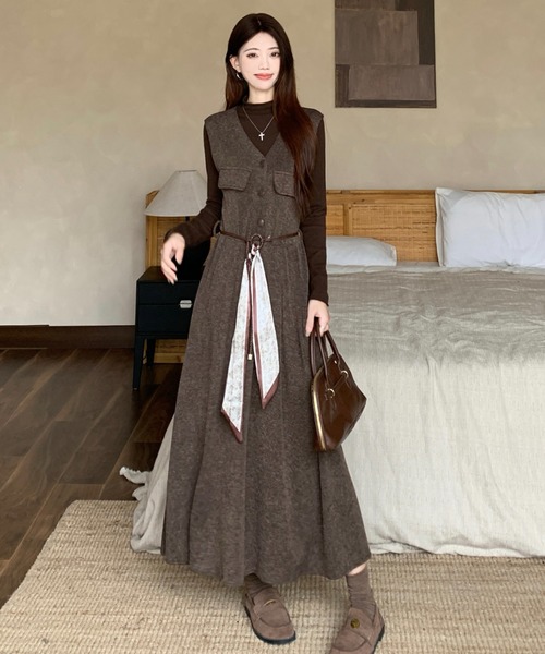 Aelina セットアップ ハーフネックトップス＆ノースリーブワンピース