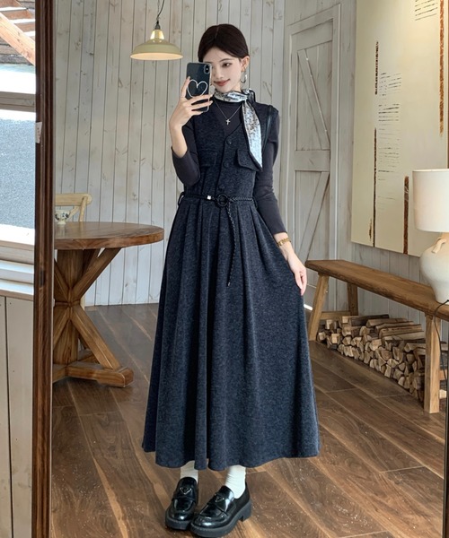 Aelina セットアップ ハーフネックトップス＆ノースリーブワンピース