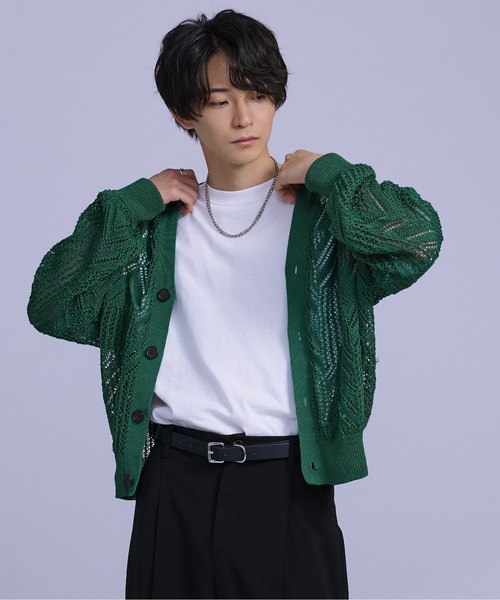 「Ellno Loset」 ニットカーディガン MEDIUM グリーン メンズ_画像5