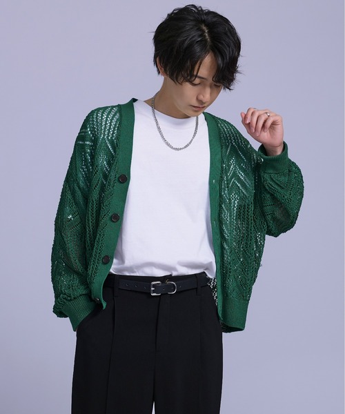 「Ellno Loset」 ニットカーディガン MEDIUM グリーン メンズ_画像9