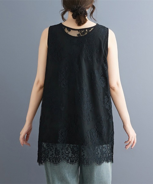 ReRe tシャツ 総レースノースリーブチュニックトップス レディース