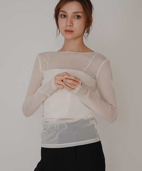KINO THE KEI tシャツ セカンドスキン シアー アシンメトリー トップス