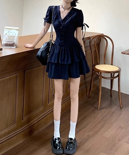 gossip!ロサンゼルス ワンピース 半袖 YUGA ティアードフリル ミニ