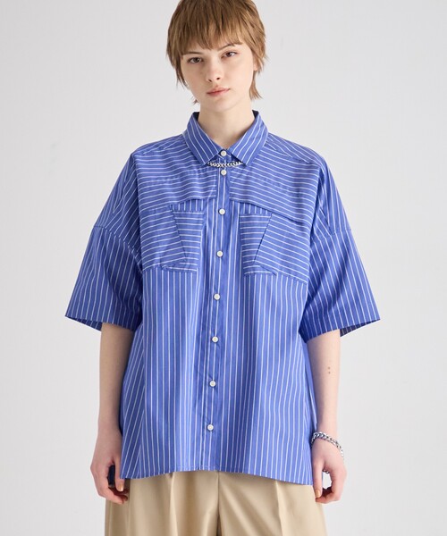 ブラウス シャツ ブロードストライプ柄シャツ レディース_3
