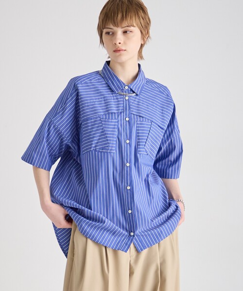 ブラウス シャツ ブロードストライプ柄シャツ レディース