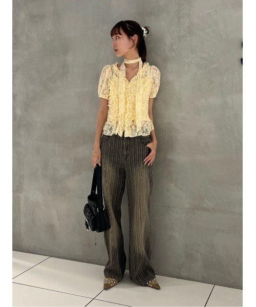 SLY（スライ） ワイドパンツ ジーンズ デニム デニムパンツ L/W STRIPE