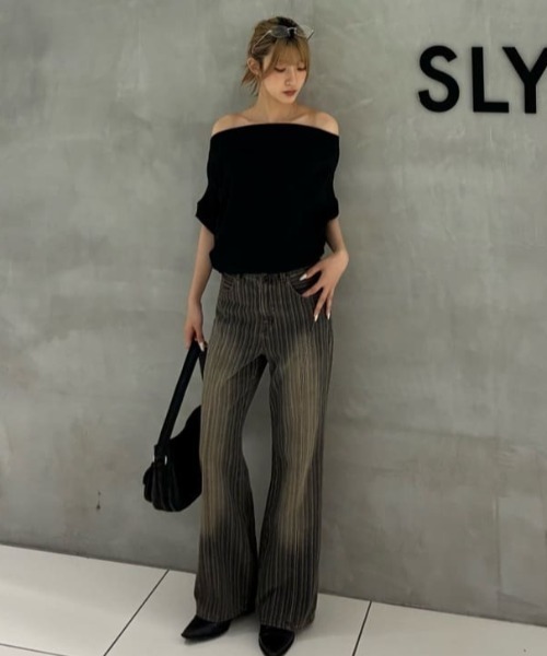 SLY（スライ） ワイドパンツ ジーンズ デニム デニムパンツ L/W STRIPE