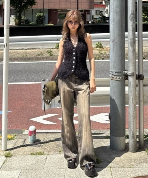 SLY（スライ） ワイドパンツ ジーンズ デニム デニムパンツ L/W STRIPE