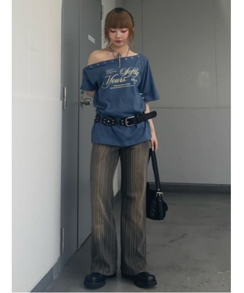 SLY（スライ） ワイドパンツ ジーンズ デニム デニムパンツ L/W STRIPE