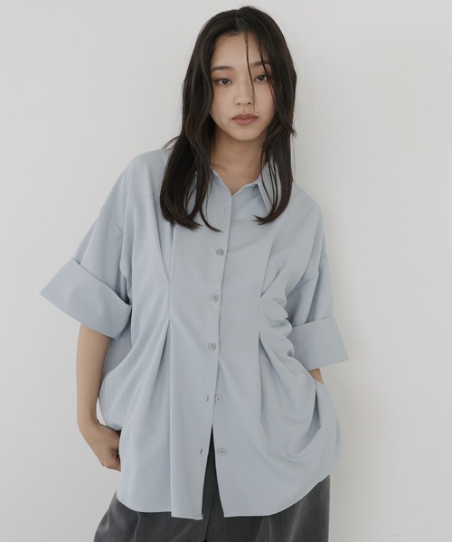 hellam（ヘラム） ブラウス シャツ ウエストタックハーフスリーブ