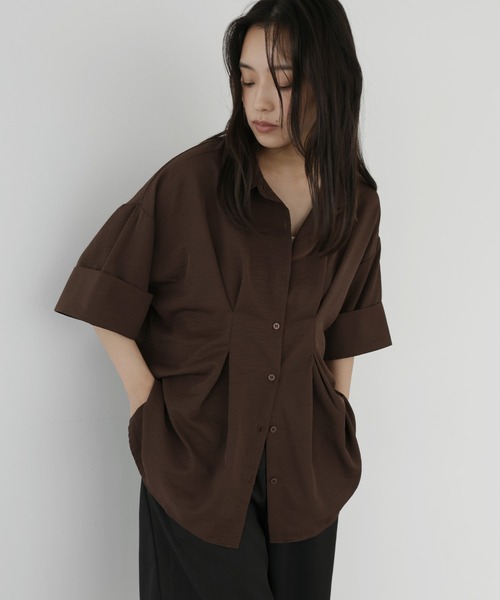 hellam（ヘラム） ブラウス シャツ ウエストタックハーフスリーブ