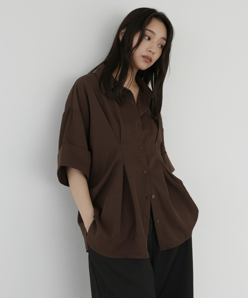 hellam（ヘラム） ブラウス シャツ ウエストタックハーフスリーブ