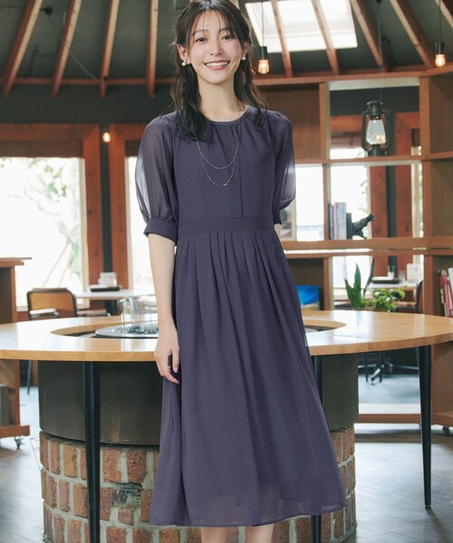 「Tiaclasse」 半袖ワンピース XX-LARGE ネイビー レディース_画像3