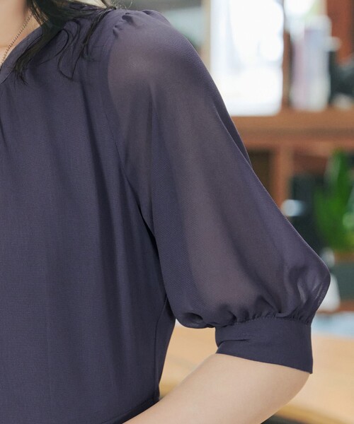 「Tiaclasse」 半袖ワンピース XX-LARGE ネイビー レディース_画像6
