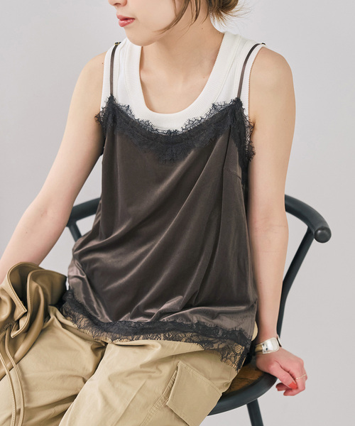 Spick&Span レースキャミソール Spick＆Span（スピック アンド スパン） キャミソール ベロアレース