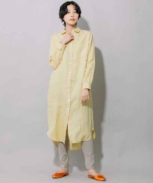 新品未使用タグ付き/ヤマダヤMunich オフホワイトリネンシャツワンピースM セール】40sフレンチリネンマキシシャツワンピース(リゾート