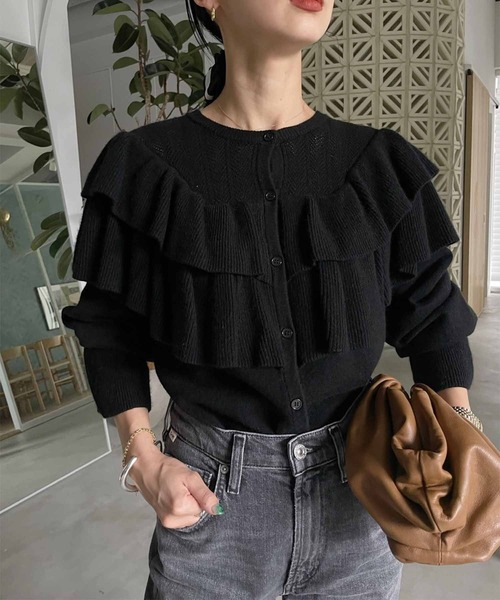 2WAY RUFFLE KNIT TOP ニットセーター Ameri ニット 2WAY RUFFLE KNIT TOP レディース : ZOZOTOWN