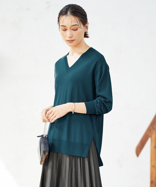 ICB ニット セーター 「洗える」 コンパクトウール Vネックプル