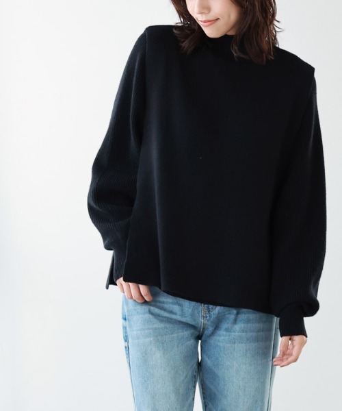 ニット セーター ハイネックベスト×パフスリーブニットセット レディース