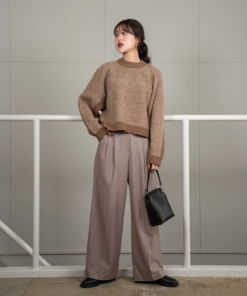 Amiur（エミレ） ニット double pattern crew neck knit レディース