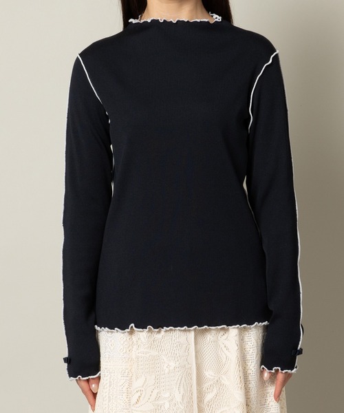 Rose Tiara(ローズティアラ) 長袖カットソー サイズ42 L レディース美品  黒 レース Rose Tiara（ローズティアラ） tシャツ 配色メローカットソー