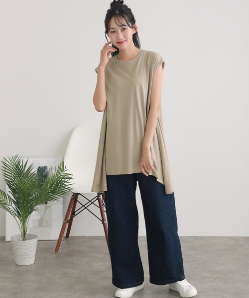 tシャツ アシメフレンチスリーブカットソー レディース