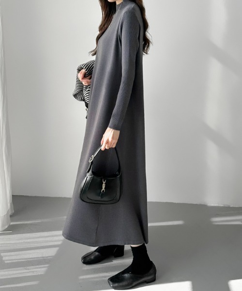 COCOMOMO ワンピース Aラインハイネックニットロングワンピース