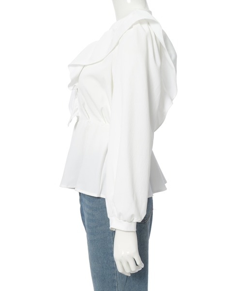 美品 M'S GRACY フリルカシュクールブラウス 白サイズ38*ED1184 エムズグレイシー ブラウス