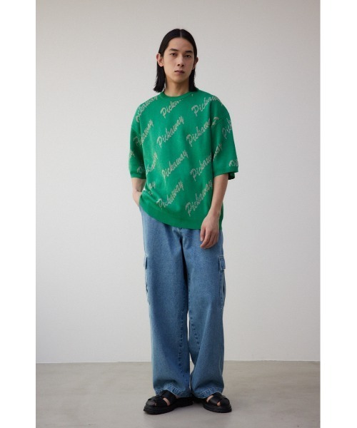 AZUL BY MOUSSY tシャツ ゴールド総柄半袖ニットトップス メンズ