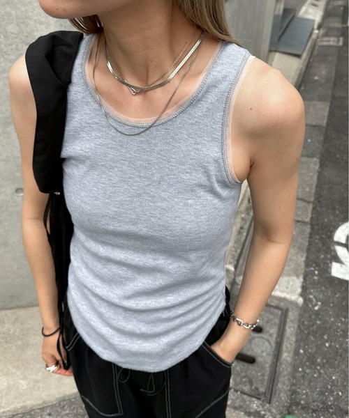 タンクトップ ノースリーブ チュールタンクトップ レディース feepur タンクトップ ノースリーブ チュールドッキングタンク
