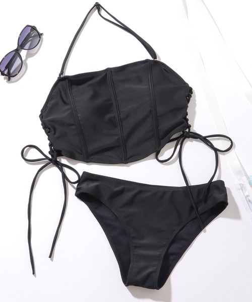 送料込み★コルセット ストラップ ホルターネック ビキニ Lace Ladies 水着 サイド レースアップ ホルターネック ビキニ